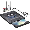 USB and Type C 3.0 Slim Portable External CD/DVD-RW Drive/Writer/Burner/Rewriter/Player with USB SD/TF Card Reader Ports for Laptop,PC,MacBook Pro (Black)