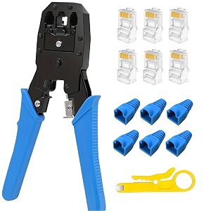rj45 rj11 rj12 crimping tool kit for cat5 cat5e amp cat6 cable cut strip crimp 8p8c 6p6c 4p4c amp 4p2c 6pcs rj45 connector with cap and wire stripper combo-1