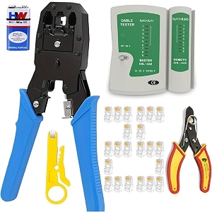 rj45 rj11 crimping tool kit for cat5 cat5e amp cat6 cable 8p8c 6p6c 4p4c amp 4p2c cut strip crimp 25pcs rj45 connector lan tester wire striper amp cuttur combo-5