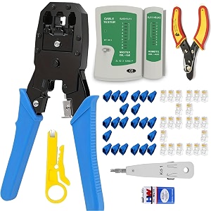 rj45 rj11 crimping tool kit for cat5ecat6 with lan tester 25pcs rj45 connector kd-1 punch down tool cable cuttur and network wire stripper combo-10