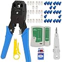 Rj45 Rj11 Crimping Tool Kit For Cat5e/cat6 With Lan Cable Tester, 25PCS Rj45 Connector With Cap, KD-1 Punch Down Tool and Network Wire Stripper (Combo-9)