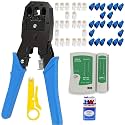 Rj45 Rj11 Crimping Tool Kit For Cat5, Cat5e & Cat6 Cable, 8P8C, 6P6C, 4P4C & 4P2C, Cut, Strip, Crimp, 25PCS Connector With Cap, Stripper & Lan Tester (Combo-6)