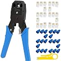 Rj45 Rj11 Rj12 Crimping Tool Kit For Cat5, Cat5e &amp; Cat6 Cable, Cut, Strip, Crimp, 8P8C, 6P6C, 4P4C &amp; 4P2C, 25PCS RJ45 Connector with Cap and Wire Stripper (Combo-2)