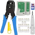 Rj45 Rj11 Crimping Tool Kit For UTP Cat5e/cat6, 25Pcs Rj45 Connector, Network Cable Tester, KD-1 Punch Down Tool and lan Wire Stripper (Combo-8)