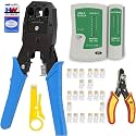 Rj45 Rj11 Crimping Tool Kit For Cat5, Cat5e &amp; Cat6 Cable, 8P8C, 6P6C, 4P4C &amp; 4P2C, Cut, Strip, Crimp, 25PCS Rj45 Connector, Lan Tester, Wire Striper &amp; Cuttur (Combo-5)