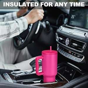 cpensus 1200ml stainless steel tumbler with lid and straw hot and cold with handle 100 leak proof mug cupholder for travelling gym 40-oz- raspberry pink
