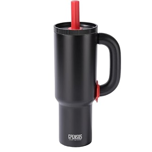 cpensus 1200ml stainless steel tumbler with lid and straw hot and cold with handle 100 leak proof mug cupholder for travelling gym black  black