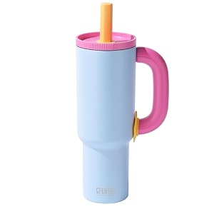 cpensus 1200ml stainless steel tumbler with lid and straw hot and cold with handle 100 leak proof mug cupholder for travelling gym blue  purple