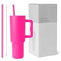 CPENSUS 1200ML Stainless Steel Tumbler with Lid and Straw, Hot and Cold with Handle, 100% Leak Proof Mug Cupholder for Travelling, Gym (40-OZ- Raspberry Pink)