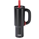 CPENSUS 1200ML Stainless Steel Tumbler with Lid and Straw, Hot and Cold with Handle, 100% Leak Proof Mug Cupholder for Travelling, Gym (Black + Black)