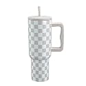 CPENSUS 1200ML Stainless Steel Tumbler with Lid and Straw, Hot and Cold with Handle, 100% Leak Proof Mug Cupholder for Travelling, Gym (40-Oz-Skin Checks)