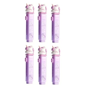 crackles cute kawaii cartoon unicorn eraser in a cutter shape and and extra eraser in each pack pencil rubber set stationery for boys and girls and birthday return gifts - pack of 6