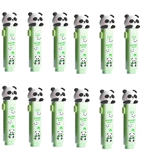 crackles cute kawaii retractable cartoon panda eraser in a cutter shape and and extra eraser in each pack pencil rubber set stationery for boys and girls and birthday return gifts - pack of 12