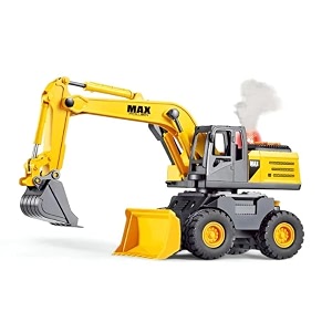 crackles 2-in-1 jumbo excavator amp bulldozer toy  friction powered construction vehicle with real smoke effect lights sounds amp moving parts  heavy duty toy truck for kids boys age 3-10