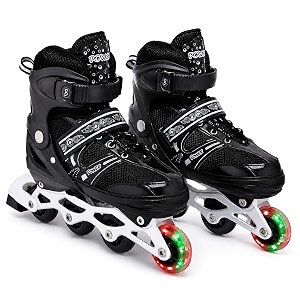 crae kids inline skates with 4 wheels  adjustable roller skate shoes for boys amp girls  comfortable amp durable skating shoes  1 pair  size 6-8 uk  sp001_black