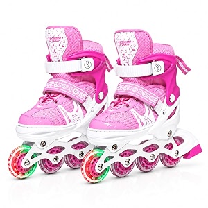 crae kids inline skates with 4 wheels  adjustable roller skate shoes for boys amp girls  comfortable amp durable skating shoes  1 pair  size j112 uk  sp001_pink