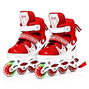 crae kids inline skates with 4 wheels  adjustable roller skate shoes for boys amp girls  comfortable amp durable skating shoes  1 pair  size 6-8 uk  sp001_red