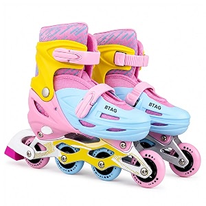 crae kids inline skates with 4 wheels  adjustable roller skate shoes for boys amp girls  comfortable amp durable skating shoes  1 pair  size j112 uk  sp015_pink