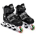 CRAE Kids Inline Skates with 4 Wheels | Adjustable Roller Skate Shoes for Boys &amp; Girls | Comfortable &amp; Durable Skating Shoes | 1 Pair | Size 6-8 UK | SP001_Black.