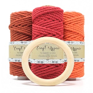 craft affair  3ply twisted cotton cord each color 10 meter 3mm  get free 7 cm wooden ring - red orange rust- pack of 3  cotton cord for wall hangers and other diy projects