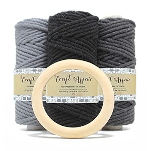 craft affair  3ply twisted cotton cord each color 50 meter 3mm  get free 7 cm wooden ring - maroon rust red- pack of 3  cotton cord for wall hangers and other diy projects