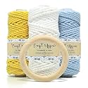 Craft Affair | 3Ply Twisted Marame (Each Color 100 Meter, 3mm) | for Craft, DIY, Art - Lemon, White, Sky