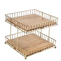 Craft Brio -A TRENDY HANDICRAFTS Metal and Wood Decorative Storage for Fruit Spice 2 Tier Vegetable Baskets in Kitchens - (Gold, 8 inches Height)