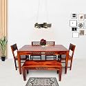 CRAFT D ARTS CNC Sheesham Wood Dining Table 6 Seater | Six Seater Dinning Table with 4 Chairs &amp; 1 Bench for Home &amp; Restaurant | Dining Room Set | Sheesham Wood (Honey Finish)