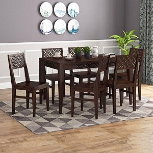 craft d arts wooden 6 seater dining table set  dining table 6 seater  six seater dinning table with 6 chairs for home  dining room furniture for kitchen amp restaurants  sheesham wood walnut