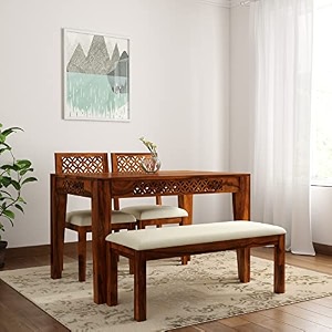 craft d arts pure sheesham cnc chair with bench solid wood 4 seater dining set 4 seater honey