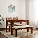 CRAFT D ARTS Pure Sheesham CNC Chair with Bench Solid Wood 4 Seater Dining Set (4 Seater, Honey)