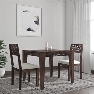 craft d arts wooden 2 seater dining table set  dining table 2 seater  two seater dinning table with 2 cushioned chairs  dining room furniture for kitchen amp restaurants  sheesham wood walnut