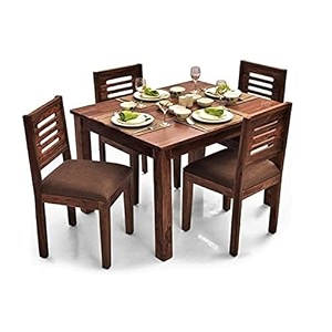 craft d arts sheesham wood 4 seater dining table set for home hall  solid wood dining table with 4 chairs for hotels  dining room sets - brown teak finish