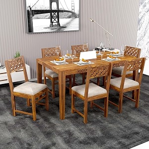 craft d arts wooden 6 seater dining table set  dining table 6 seater  six seater dinning table with 6 cushioned chairs for home  dining room furniture for kitchen amp restaurants sheesham wood teak