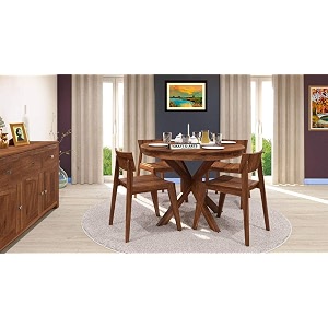 craft d arts wooden 4 seater dining table set  round dining table 4 seater  four seater dinning table with 4 chairs for home  dining room furniture for kitchen amp restaurants  sheesham wood brown