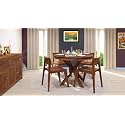 CRAFT D ARTS Wooden 4 Seater Dining Table Set | Round Dining Table 4 Seater | Four Seater Dinning Table with 4 Chairs for Home | Dining Room Furniture for Kitchen &amp; Restaurants | Sheesham Wood, Brown