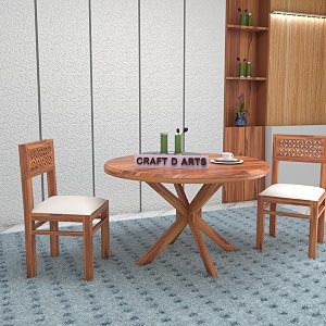 craft d arts wooden 2 seater dining table set  round dining table 2 seater  four seater dinning table with 2 cushioned chairs  dining room furniture for kitchen amp restaurants  sheesham wood honey