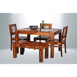 solid sheesham wood 4 seater dining table set with 3 chairs and bench for dining room sets home and restaurant wooden furniture teak finish