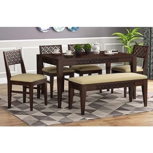 craft d arts solid sheesham wood 6 seater dining table set with 4 chair amp 1 bench with base cushion wooden dining room sets for home kitchen modern dining room furniture walnut finish