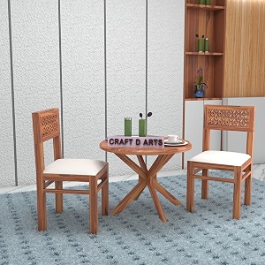 craft d arts wooden 2 seater dining table set  round dining table 2 seater  four seater dinning table with 2 cushioned chairs  dining room furniture for kitchen amp restaurants sheesham wood  honey