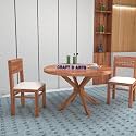 CRAFT D ARTS Wooden 2 Seater Dining Table Set | Round Dining Table 2 Seater | Four Seater Dinning Table with 2 Cushioned Chairs | Dining Room Furniture for Kitchen &amp; Restaurants | Sheesham Wood, Honey