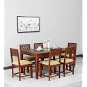 CRAFT D ARTS Wooden 6 Seater Dining Table Set | Dining Table 6 Seater | Six Seater Dinning Table with 6 Cream Cushioned Chairs | Dining Room Furniture for Kitchen &amp; Restaurants | Sheesham Wood, Honey