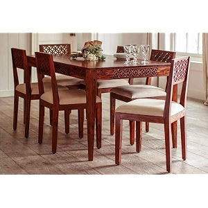 craft d arts wooden 6 seater dining table set  dining table 6 seater  six seater dinning table with 6 cushioned chairs for home  dining room furniture for kitchen amp restaurants sheesham woodhoney