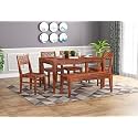 CRAFT D ARTS Sheesham Wood 4 Chair with 1 Bench Dining Table Set Without Cushioned Chairs for Dining Room | Living Room | Home &amp; Office | (6 Seater with Bench, Honey B)