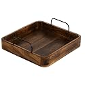 Craft Expertise Wooden Serving Tray Square for Tea Coffee & Drinks | Solid Wood Dining Table Tray for Home & Kitchen | Rustic Coffee & Tea Serving Tray with Handles | 10 x 10 x 1.5 Inches