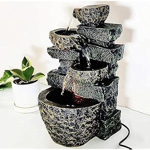 craft n decor resin tabletop water fountain 3 tier fountainsmini waterfall with led lights for indoor outdoor garden home dcor living room bedroom hall showpiece gift items 9x11x15 inch