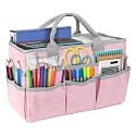 Craft Organizer Tote Bag, Art Bags for Supplies, Teacher Handle Tote Organizer, Art Supply Case with Pockets and Handles, for Organizing Crafts, Artwork, Paper, and Books, Pink