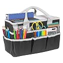 Craft Organizer Tote Bag with Multiple Pockets - Large Art Storage &amp; Sewing Bag for Supplies, Scrapbooking, School Teachers, Medical Kits, Office &amp; Travel Supplies Storage Caddy (Black)
