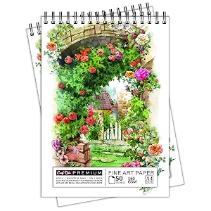 craft qila flowers watercolor painting 50 sheets 100 pages a4 sketchbook  top spiral-bound sketchpad for artists  professional grade drawing and sketchbook - pack of 2