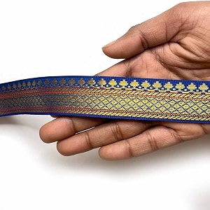 golden zari weaving border for suit designer lehenga saree border amp dupatta  suitable for home furnishing crafting etc 9-meter 1in blue
